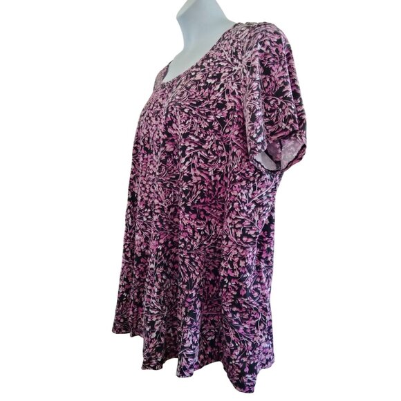Roamans Plus Size 3X Swing Tunic Top Pink Black Floral Casual Womens - Picture 4 of 8